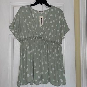 Impressions Sage Polka-Dot Top, Flowy, Large, NWT